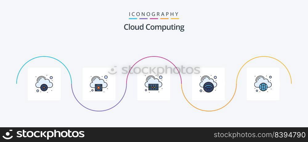 Cloud Computing Line Filled Flat 5 Icon Pack Including computing. wifi. cloud. technology. cloud