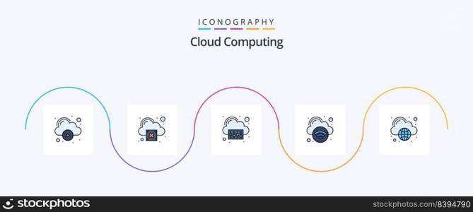 Cloud Computing Line Filled Flat 5 Icon Pack Including computing. wifi. cloud. technology. cloud
