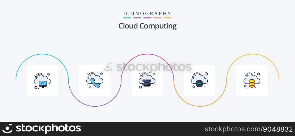 Cloud Computing Line Filled Flat 5 Icon Pack Including data. delete. cloud. remove. cloud