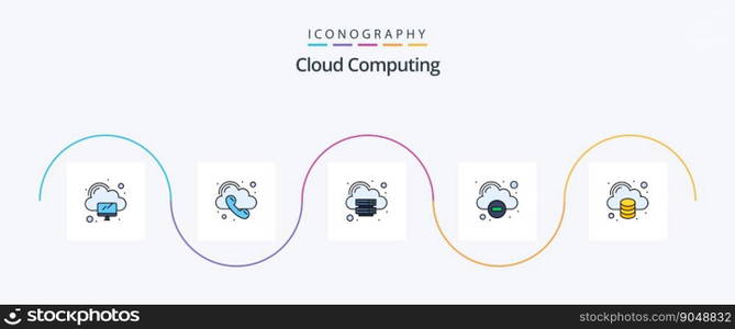 Cloud Computing Line Filled Flat 5 Icon Pack Including data. delete. cloud. remove. cloud