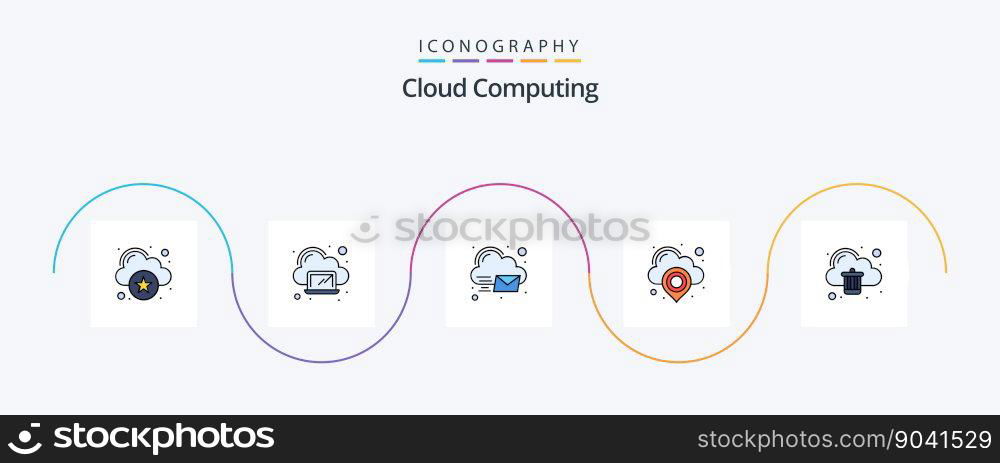 Cloud Computing Line Filled Flat 5 Icon Pack Including delete. pin. cloud. map. cloud
