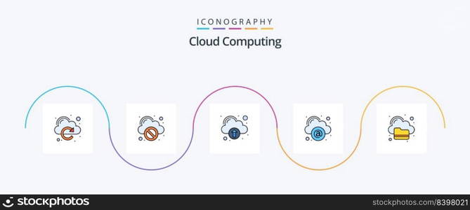Cloud Computing Line Filled Flat 5 Icon Pack Including folder. server. technology. network. cloud
