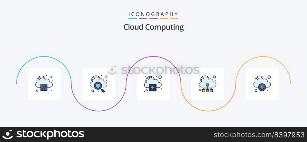 Cloud Computing Line Filled Flat 5 Icon Pack Including technology. add. server. cloud