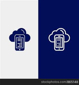 Cloud, Computing, Mobile, Cell Line and Glyph Solid icon Blue banner