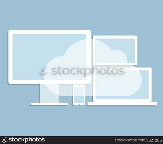 Cloud computing Network Connected all Devices. Vector illustration