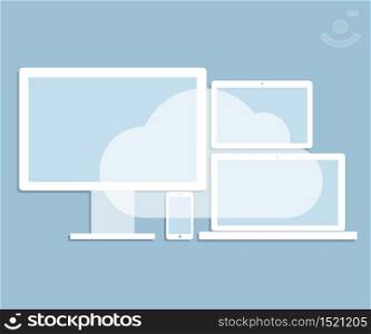Cloud computing Network Connected all Devices. Vector illustration