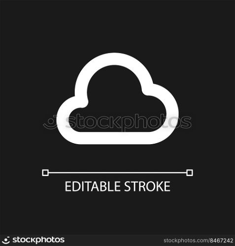 Cloud computing pixel perfect white linear ui icon for dark theme. Data storage. File sharing. Vector line pictogram. Isolated user interface symbol for night mode. Editable stroke. Arial font used. Cloud computing pixel perfect white linear ui icon for dark theme