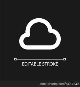 Cloud computing pixel perfect white linear ui icon for dark theme. Data storage. File sharing. Vector line pictogram. Isolated user interface symbol for night mode. Editable stroke. Arial font used. Cloud computing pixel perfect white linear ui icon for dark theme
