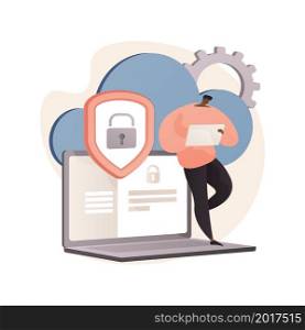 Cloud computing security abstract concept vector illustration. Cloud information security system, data protection service, safety architecture, network computing, storage access abstract metaphor.. Cloud computing security abstract concept vector illustration.