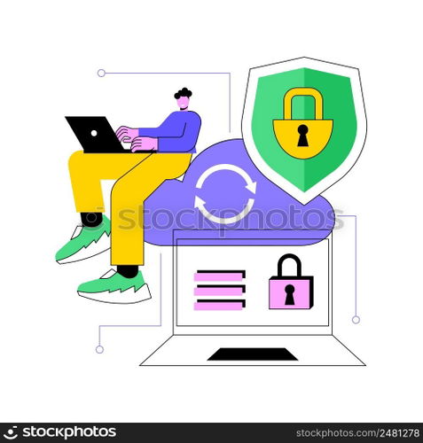 Cloud computing security abstract concept vector illustration. Cloud information security system, data protection service, safety architecture, network computing, storage access abstract metaphor.. Cloud computing security abstract concept vector illustration.