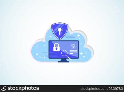 Cloud computing security design concept. Online security and data protection. Vector illustration
