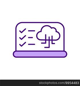 Cloud computing services capabilities RGB color icon. Cloud storage capacity. Multi-cloud data management. Managing backup and recovery. Big data analytics. Isolated vector illustration. Cloud computing services capabilities RGB color icon