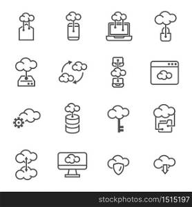 cloud computing storage, data management simple line icon set