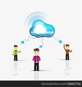 Cloud computing storage for group of people in various poses, flat design