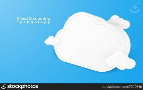Cloud computing technology with bank white cloud shape. 3d perspective vector illustration