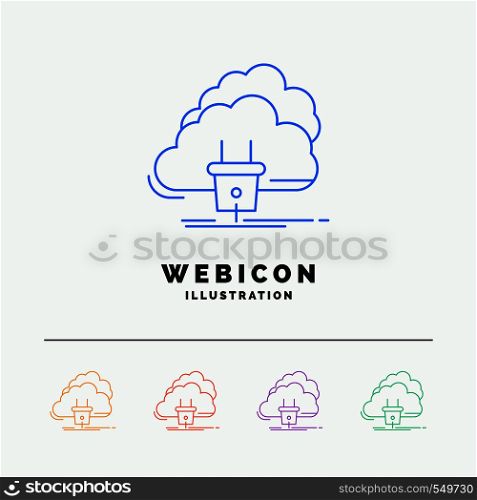 Cloud, connection, energy, network, power 5 Color Line Web Icon Template isolated on white. Vector illustration. Vector EPS10 Abstract Template background