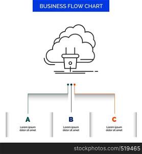 Cloud, connection, energy, network, power Business Flow Chart Design with 3 Steps. Line Icon For Presentation Background Template Place for text. Vector EPS10 Abstract Template background