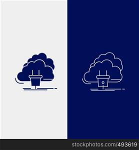 Cloud, connection, energy, network, power Line and Glyph web Button in Blue color Vertical Banner for UI and UX, website or mobile application. Vector EPS10 Abstract Template background