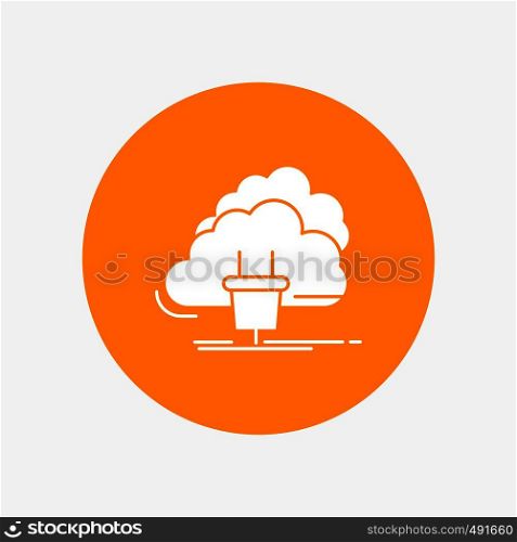 Cloud, connection, energy, network, power White Glyph Icon in Circle. Vector Button illustration. Vector EPS10 Abstract Template background