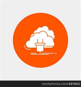 Cloud, connection, energy, network, power White Glyph Icon in Circle. Vector Button illustration. Vector EPS10 Abstract Template background