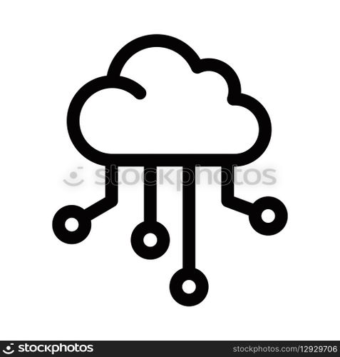 Cloud connection icon with circuits representing data integration, cloud computing, and network technology in a clean line style. Editable stroke.