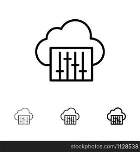 Cloud, Connection, Music, Audio Bold and thin black line icon set