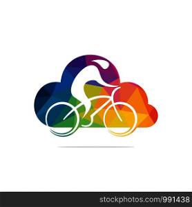 Cloud cycling race vector logo design. Bicycle shop logo design template.
