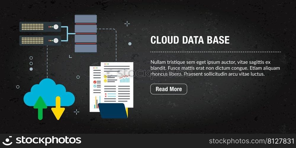 Cloud data base concept. Internet banner with icons in vector. Web banner for business, finance, strategy, investment, technology and planning.