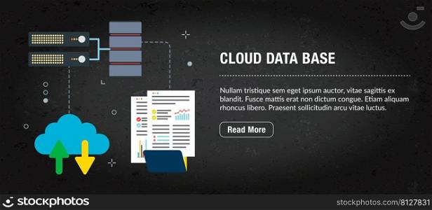 Cloud data base concept. Internet banner with icons in vector. Web banner for business, finance, strategy, investment, technology and planning.