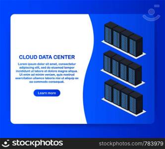 Cloud data center concept. Header design for website. Vector stock illustration.