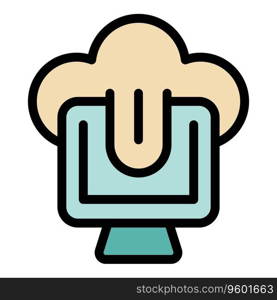 Cloud data pc icon outline vector. Online system. Security internet color flat. Cloud data pc icon vector flat