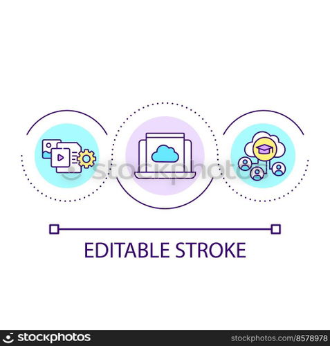 Cloud data storage loop concept icon. Access to e learning. Digital information service abstract idea thin line illustration. Isolated outline drawing. Editable stroke. Arial font used. Cloud data storage loop concept icon