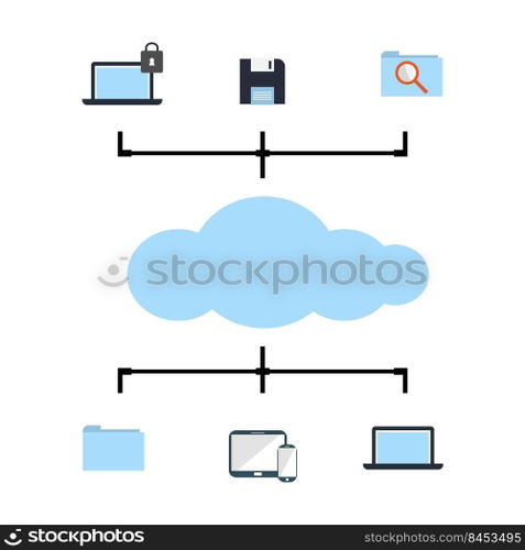 Cloud data system management vector. Cloud computing concept.