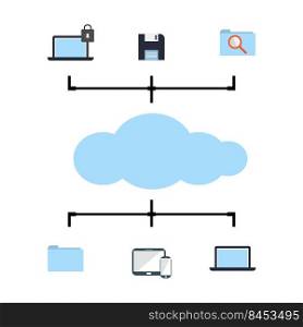 Cloud data system management vector. Cloud computing concept.