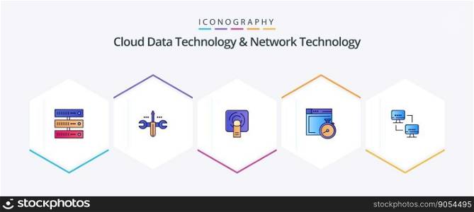 Cloud Data Technology And Network Technology 25 FilledLine icon pack including network. computing. finger . compass. file