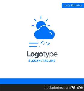 Cloud, Day, Rainy, Season, Weather Blue Solid Logo Template. Place for Tagline