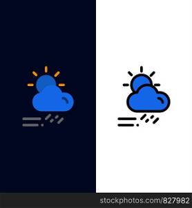 Cloud, Day, Rainy, Season, Weather Icons. Flat and Line Filled Icon Set Vector Blue Background