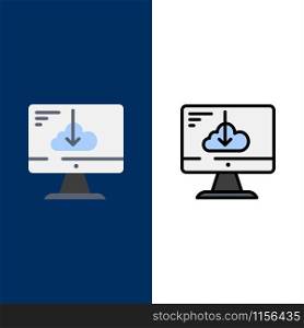 Cloud, Download, Driver, Install, Installation Icons. Flat and Line Filled Icon Set Vector Blue Background