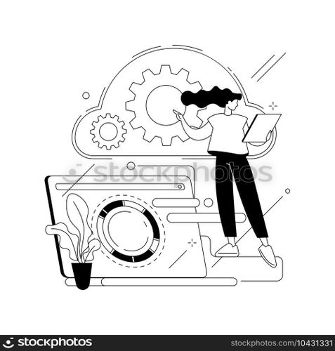 Cloud engineering abstract concept vector illustration. Cloud-based computing, hosted data storage, certified professional engineer, cloud-native software development abstract metaphor.. Cloud engineering abstract concept vector illustration.
