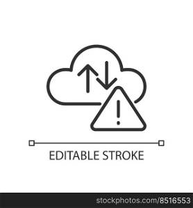 Cloud error pixel perfect linear icon. Internet storage capacity. Upload and download issue. Thin line illustration. Contour symbol. Vector outline drawing. Editable stroke. Arial font used. Cloud error pixel perfect linear icon