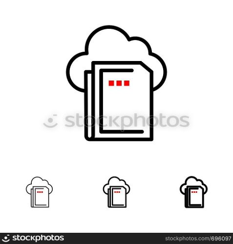 Cloud, File, Data, Computing Bold and thin black line icon set