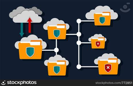 Cloud file protect concept background. Flat illustration of cloud file protect vector concept background for web design. Cloud file protect concept background, flat style