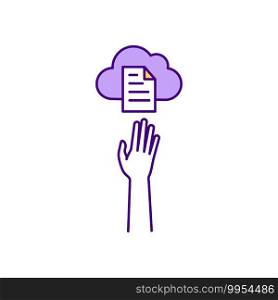 Cloud file storage RGB color icon. Storing and sharing data in cloud. Workers collaboration. Remote access. File-sharing services. Sync info between multiple devices. Isolated vector illustration. Cloud file storage RGB color icon