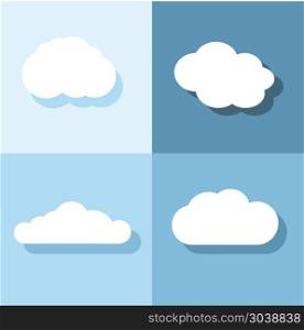 Cloud flat icons with shadow on blue background. Cloud flat icons with shadow on blue background. Set of clouds. Vector illustration