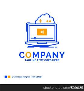 Cloud, game, online, streaming, video Blue Yellow Business Logo template. Creative Design Template Place for Tagline.