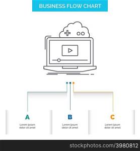 Cloud, game, online, streaming, video Business Flow Chart Design with 3 Steps. Line Icon For Presentation Background Template Place for text