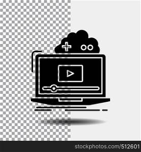 Cloud, game, online, streaming, video Glyph Icon on Transparent Background. Black Icon. Vector EPS10 Abstract Template background