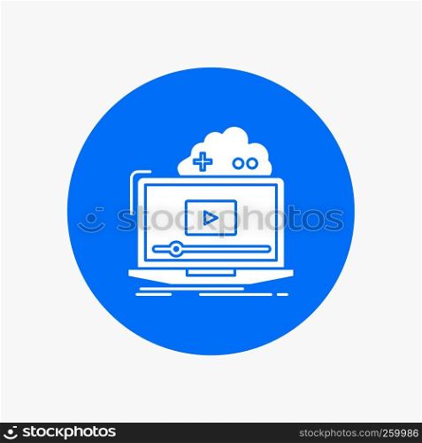 Cloud, game, online, streaming, video White Glyph Icon in Circle. Vector Button illustration