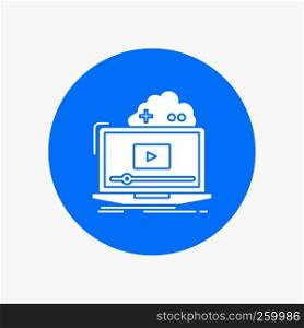 Cloud, game, online, streaming, video White Glyph Icon in Circle. Vector Button illustration