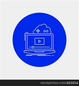 Cloud, game, online, streaming, video White Line Icon in Circle background. vector icon illustration. Vector EPS10 Abstract Template background